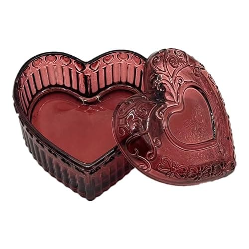 WHSLILR Glass Jewelry Box Heart Shape Cute Box for Storage Ring Earring Trinket Vintage Jewelry Organizer Decorative Gift for Women Girls-GRB003-Red thumbnail 4