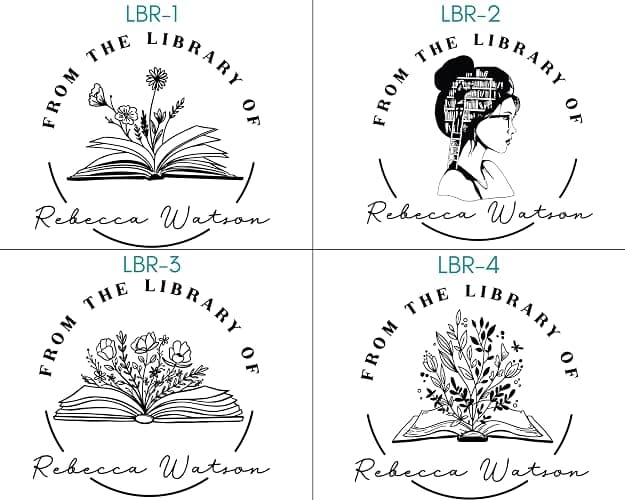 from The Library of | Ex Libris | Floral Book Stamp | Personalized Teacher Stamp | Custom Library Stamp | Monogram Self-Inking Wood Handle Stamp (Floral 1) thumbnail 2