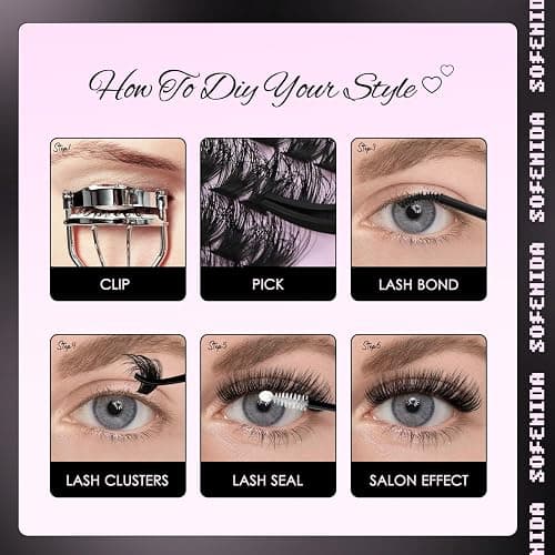 SOFENIDA Lash Clusters Kit 80D Lash Clusters Kit 10-18mm Volume Eyelash Clusters D Curly Cluster Eyelash Extensions 3D Wispy Lashes Clusters DIY Lash Extension Kit(80D-10-18MIX Thick Kit) thumbnail 7