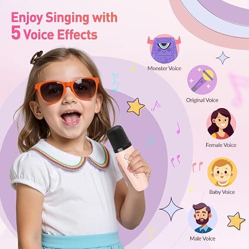 Karaoke Machine for Kids Adults, Mini Portable Bluetooth Karaoke Speaker with 2 Wireless Microphone and Lights, Christmas Birthday Gifts for Girls Ages 4, 5, 6, 7, 8, 9, 10, 12+ Family Home Party thumbnail 4