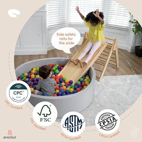 Avenlur Hazel 5-in-1 Indoor Climbing Gym - Waldorf and Montessori Climbing Set with Triangle Ladder, Climbing Ramp, Arch Climber, Rocker, and Slide - Montessori Toys for Children 18mo to 7yr (Natural) thumbnail 4