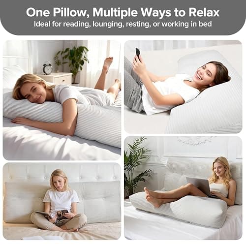 Headboard Pillow for Sitting Up in Bed, Twin Size Backrest Triangle Reading Pillow for Daybed, Supportive Bed Back Pillow for Reading, Watching TV & Relaxing, Soft Lean-Back Support, White thumbnail 3