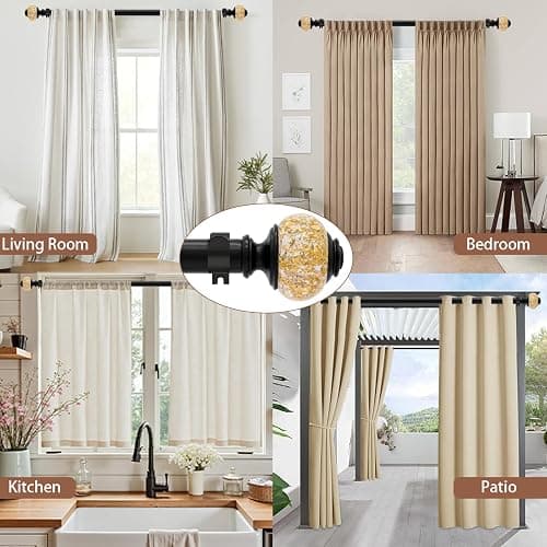 Curtain Rods for Windows,1 Inch Adjustable Window Curtain Rod, Curtain Rod Set with Luxury Crystal Translucent Finials for Bedroom, Living Room (Black Gold, 28-52 in) thumbnail 8