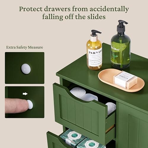 Yaheetech Wooden Bathroom Floor Cabinet, Side Storage Organizer Cabinet with 4 Drawers and 1 Cupboard, Freestanding Entryway Storage Unit Console Table, Bathroom Furniture Home Decor, Green thumbnail 8