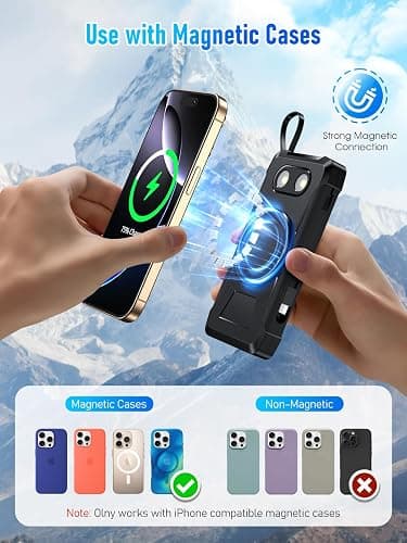 Magnetic Solar Power Bank 20000mAh Wireless Portable Solar Charger 22.5W USB C PD QC 3.0 Fast Charging 5 Output 3 Input Camping External Battery Pack,with 2 LED Flashlight for Outdoor (Black) thumbnail 2