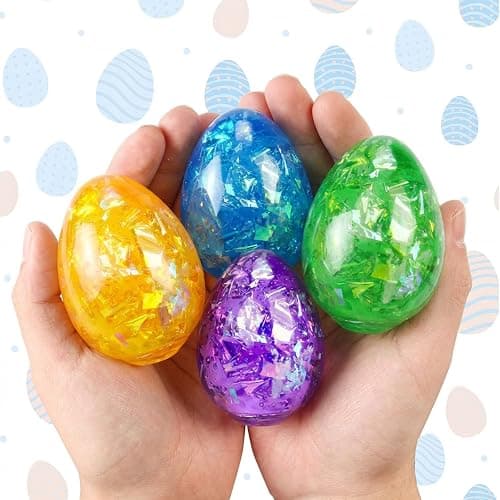 VOMAOK 4 Pack Easter Egg Stress Balls,Relief Squishy Toys for Kids Boys Girls Easter Basket Stuffers Gifts thumbnail 5