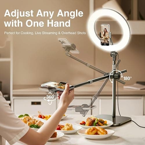Overhead Phone Mount,Overhead Camera Mount Stand[Anti-Shaking] with 10.5" Ring Light,Desk Stand for iPhone with Ring Light for Video Recording,Zoom Meeting,YouTube,TikTok thumbnail 4