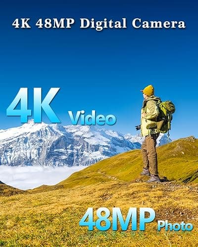 ISHARE 4K 48MP Compact Digital Camera, Vlogging Point and Shoot Travel Camera with Wide Angle Macro Lenses 2 Batteries Anti-Shake 3" Flip Screen for Kids Beginners Daily Use thumbnail 2
