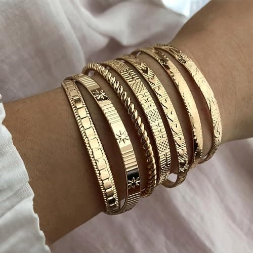 IFKM Gold Bangles Bracelets for Women Girls 14k Gold Plated Multi Layer Stackable Cuff Bracelet Set thumbnail 2