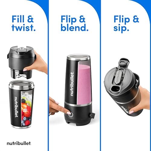nutribullet Flip Portable Blender with Insulated Cup, Cordless, Black, NBPB50350AK thumbnail 3