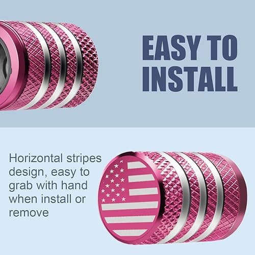 Tire Valve Stem Cap Cover - (5 Pack) Tire Air Cap Metal with Plastic Liner Corrosion Resistant Leak-Proof American Flag for Car Truck Motorcycle Bike Pink thumbnail 4