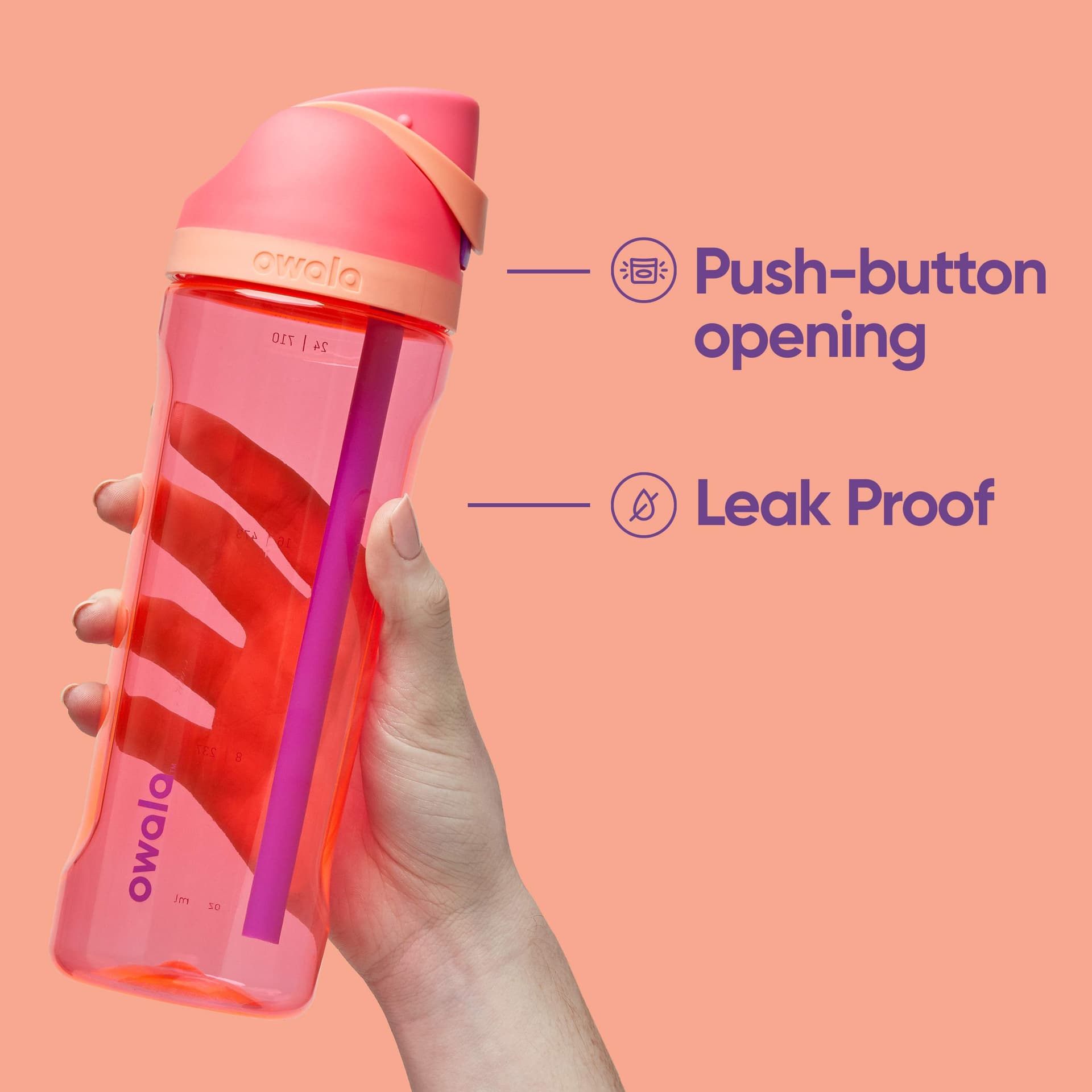 Owala FreeSip Clear Tritan Plastic Water Bottle with Straw, BPA-Free Sports Water Bottle, Great for Travel, 25 Oz, Shy Marshmallow thumbnail 3