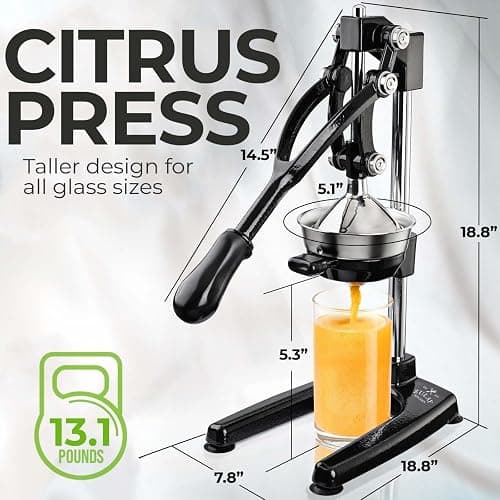 Zulay Kitchen Pulverizer 9 in 1 Cast Iron Juicer - Easy-to-Clean Heavy-Duty Manual Juicer with Presser Attachment to Juice All Types of Fruits! Extra Tall with Stainless Steel Bowl - Black thumbnail 2