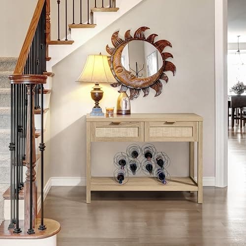SICOTAS Rattan Console Table for Entryway - Boho Entryway Table with Storage and Drawers, Small Entry Tables for Hallway Behind Couch Table Sofa Table - 1 Piece - Reclaimed Light Oak thumbnail 7