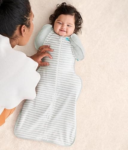 Love to Dream Transition Bag 0.2T Stretch Cotton Medium (6-8.5kg) Stage 2, Soft & Breathable, Lightweight for Comfortable Sleep, Ideal for Newborns, Stripe Print, Olive thumbnail 8