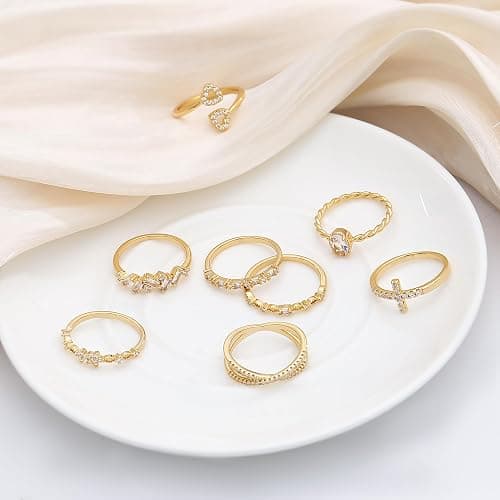 TOSGMY Gold Silver Rings For Women Non Tarnish Gold Plated Stackable Rings Wedding Engagement Bands Dainty 14K Gold Ring Simple Trendy Cubic Zirconia Thumb Stacking Ring Pack Size 4-11 thumbnail 7