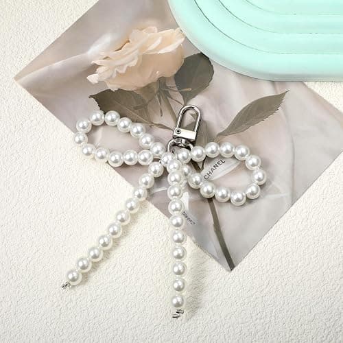 Mabor Silver Heart Pearl Bow Keychain Y2k Bowknot Keyring Sweet Bag Car Keys Charms Accessories for Car Keys Bow Keychain Accessories Women thumbnail 3