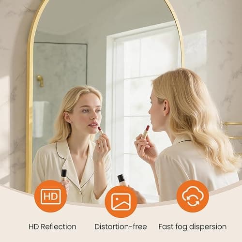 Sweetcrispy 24"x36" Arched Gold Bathroom Mirror Wall Mounted Vanity Metal Frame Mirror for Bedroom, Entryway, Living Room thumbnail 2