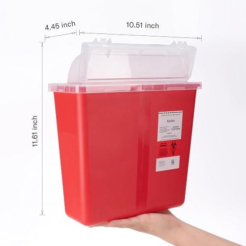Alcedo Sharps Container for Home and Professional Use 5 Quart (1 Pack), Biohazard Needle and Syringe Disposal, Mailbox Style Lid, Medical Grade thumbnail 6