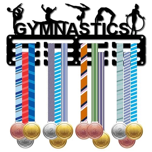CREATCABIN Gymnastics Medal Holder Medal Hanger Display Rack Sports Metal Hanging Awards Iron Small Mount Decor Awards for Wall Home Badge Race Running Gymnastics Swimming Medalist Black 11.4x5.1 Inch - Image 1