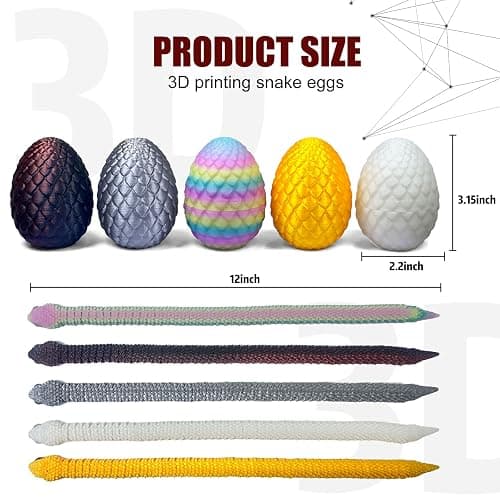 5PCS 3D Printed Snake Eggs 3D Printed Snake 3D Printed Snake Toys Set Easter Eggs Articulated Snake Easter Basket Stuffers Mystery Snake Egg Fidget Toy 3D Printed Animals (Multicolor4-5pcs) thumbnail 3