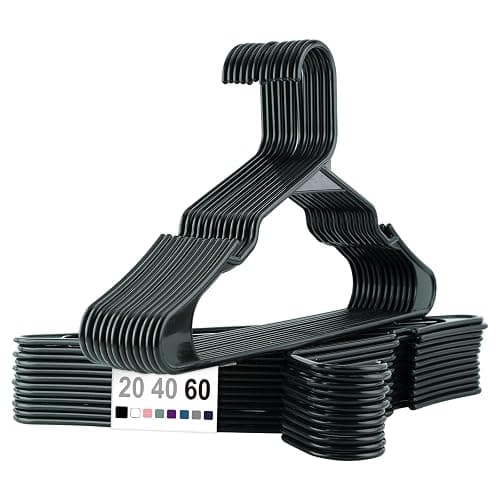 Plastic Clothes Hangers Without Notches,Clothes Hanger Space Saving,Replete 2 Hooks Inside,Sturdy Design for All Garments (40, Black B) - Image 1
