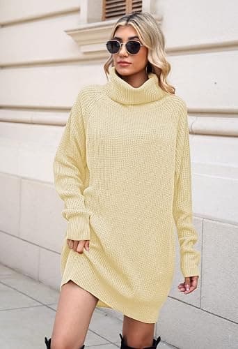 Pink Queen Women's Loose Turtleneck Oversize Long Pullover Sweater Dress thumbnail 2
