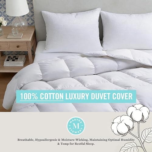 Martha Stewart Luxury White Goose Feathers Down Fiber Duvet Insert King Size - Hotel Collection 100% Cotton Cover Comforter, All Season Medium Warmth, Breathable, Hypoallergenic, 106 x 90 Inch thumbnail 4
