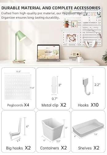 EVDBOBO Wall Organizer Peg Board - Elevate And Declutter Your Gaming And Office - Create A Perfectly Structured Space(White) thumbnail 2