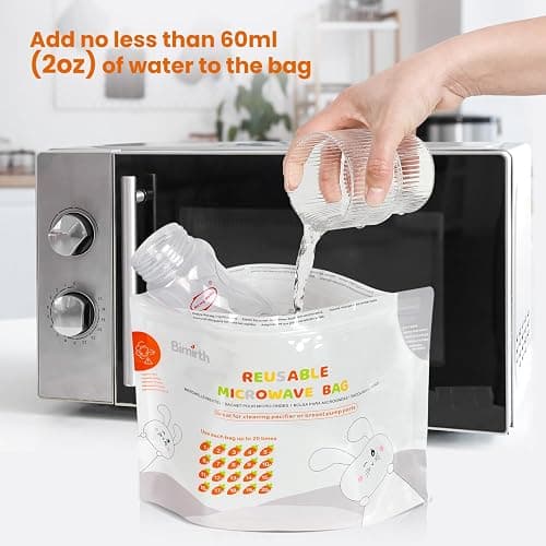 Bimirth Microwave Steriliser Bags, Pack of 16 Reusable, Only 3 Minutes, Cleaning Baby Bottles, Pacifier, Teethers & Training Cup, Breast Pump Parts or Accessories, 20 Uses Per Bag, Chemical Free thumbnail 3