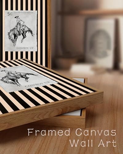 ZZLWBKGL Western Wall Decor Cowboy Canvas Art Vintage Framed Wall Art | Farmhouse Striped Artwork Retro Country West Stamp Picture Bucking Bronco Paintings for Living Room Bedroom 8x10in thumbnail 4