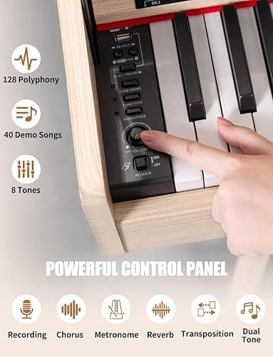 UISCOM 88 Key Weighted Home Digital Piano- Wooden Desk Electric Piano Transforms Between Desk and Vanity - Progressive Hammer-Action Keyboard, Perfect for Beginners with MIDI-Apricot thumbnail 4