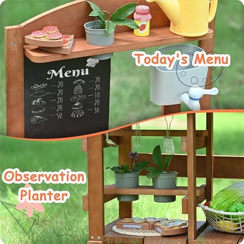 Homman Kids Mud Kitchen Outdoor 23.6in, Wooden Play Kitchen with Sink & Stove, Utensils, Mud Kitchen for Kids Outdoor thumbnail 4