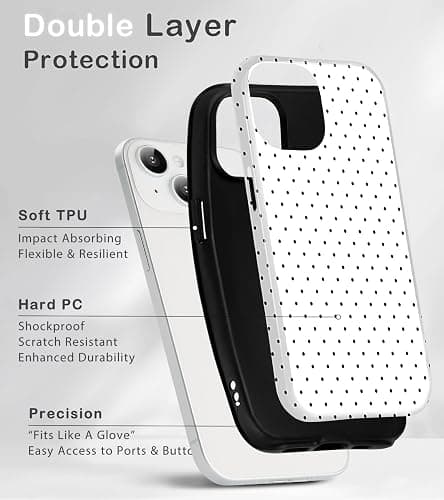 Amzfield for iPhone 13 Case for iPhone 14 Case Cute Polka Dot Aesthetic Retro Design for Women Girls Fall Simple Chic Girly Pretty Dual Layer Hybrid Protection Elegant Case for iPhone 13/14-White thumbnail 3