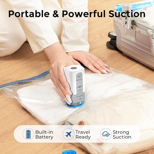 ETENWOLF 20 Pack Vacuum Storage Bags with Rechargeable Wireless Pump, Vacuum Seal Bags for Clothes and Travel, Space Saver Bags in Multiple Carry-On Sizes, Perfect for Luggage and Suitcases thumbnail 5