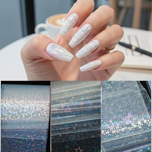 12 Rolls Aurora Nail Art Foils Transfer Stickers Glass Fragment Nail Foils Transfer Sheets Holographic Starry Sky Paper Manicure Accessories for Women Nails Art Decorations thumbnail 5