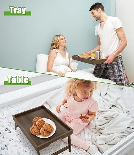 Artmeer FSC 100% Bamboo Bed Tray with Folding Legs, Large, Walnut | Large FSC 100% bamboo bed tray with folding legs, handles and raised edges for meals, laptops, reading and serving. thumbnail 6