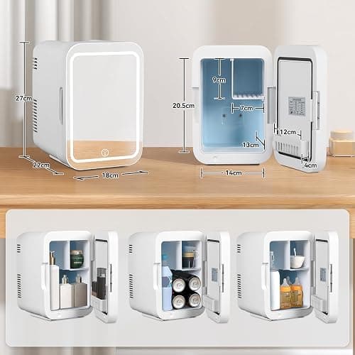 eklipt - Mini Fridge with Dimmable LED Mirror (4 Liter/6 Can), AC/DC Portable Beauty Fridge, for Refrigerating Makeup, Skincare and Food, Bedroom, Office and Car, White thumbnail 3