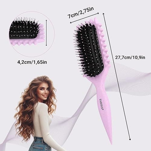 FABIHA® Lockenbürste - Curly Hair Brush - Bio Haarbürste ohne ziepen mit Wildschweinborsten - Das NEU 3-in-1-Stylingbürste mit einzigartigem Zahnrad-Design für trendiger Lockenfrisuren (Lilac) thumbnail 7