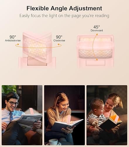 Gritin Book Light Rechargeable, Reading Light Lamp Clip on Books, 3 Eye-Protecting Modes (Mixed/White/Amber), 5 Brightness & Stepless Dimming, Flexible Reading Lamp for Readers- Pink thumbnail 6