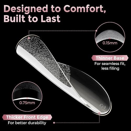 Luckyfairy Medium Almond Nail Tips, 240pcs Soft Gel Pre-Filed Acrylic Almond Fake Nails, Half Matte Full Cover Clear Press on Flase Nail Tips for Nail Extension Home DIY 12 Sizes Gelly Tips thumbnail 5