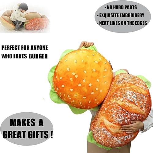 Cheeseburger Pillow That Opens, Burger Pillow That Opens for Your Head, Hamburger Pillow Head Inside (Hamburg) thumbnail 6