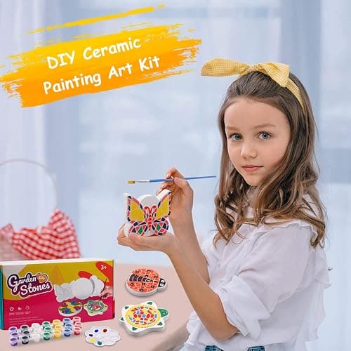 Paint Your Own Stepping Stones 5-Pack for Kids, Boys & Girls Ages 3-12, Butterfly, Turtle, Flower, Tree & Ladybug DIY Outdoor Garden Art & Craft Ceramic Painting Set for Birthday Summer Activity thumbnail 4