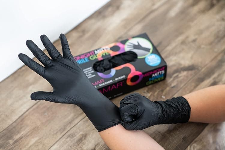 FRAMAR Powder Free Nitrile Gloves Medium – 12 INCH Black Gloves Disposable Latex Free, Guantes De Nitrile, For Hair Dye, Cleaning, Tattoo – Extra Durable & Resistant – 100 Pack thumbnail 7