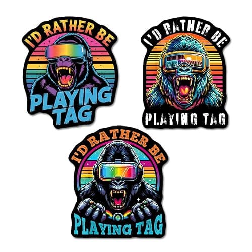 (3 PCs) I'd Rather Be Playing Tag Sticker 3 Designs Gorilla Wearing VR Gamer Gaming Vinyl Decal Suitable for Laptop Water Bottle Phone Car Window Vinyl Waterproof Stickers 3 Inches - Image 1