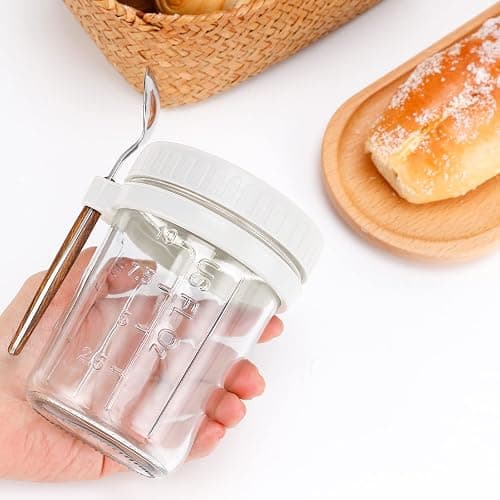 PFUM Overnight Oats Jars with Spoon and Lid 16 oz [2 Pack], Airtight Oatmeal Container with Measurement Marks, Mason Jars with Lid for Cereal On The Go Container (2pcs white) thumbnail 7