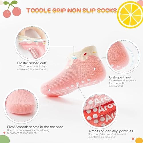 Aroveea Baby Toddler Socks Grip Non Slip Boys Girls Cotton 12 Pack for Kids Ankle Cute Socks 6M-7Years thumbnail 2