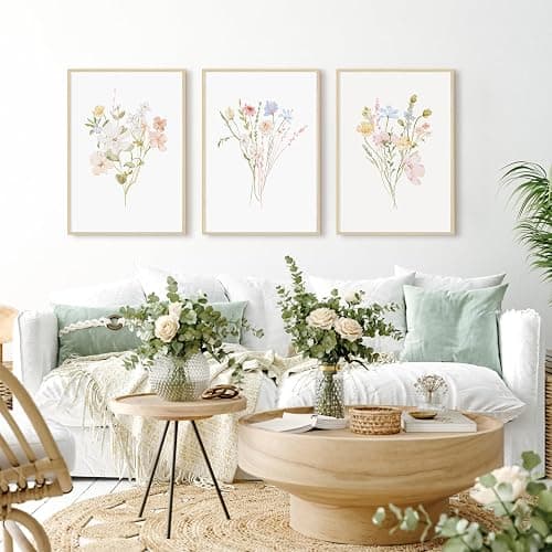 Nursery Wildflower Wall Art Girl Flower Canvas Wall Decor Floral Nursery Art Prints Pink Flower Pictures Botanical Wildflower Painting Pastel Floral Artwork for Girls Bedroom 12x16x3 Inch Unframed thumbnail 4