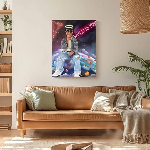 B.B.F MAKE Juice WRLD Canvas Wall Art Pop Rapper Sitting on World Poster Cosmic Picture Artwork, Music and Galaxy Aesthetic Wall Decor for Living Room Bedroom Game Room Bar Studio, Framed 11x14inch thumbnail 8