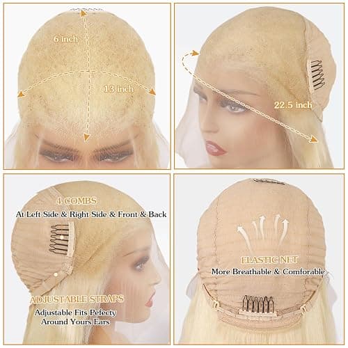 BZN 613 13x6 Lace Front Wig Human Hair 13x6 28 Inch 200 Density 613 Lace Frontal Wig Blonde Wig Human Hair Straight 613 HD Lace Frontal Wig Pre Plucked With Baby Hair thumbnail 5